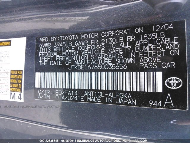 JTKDE167850035656 - 2005 TOYOTA SCION TC 灰色 照片 9