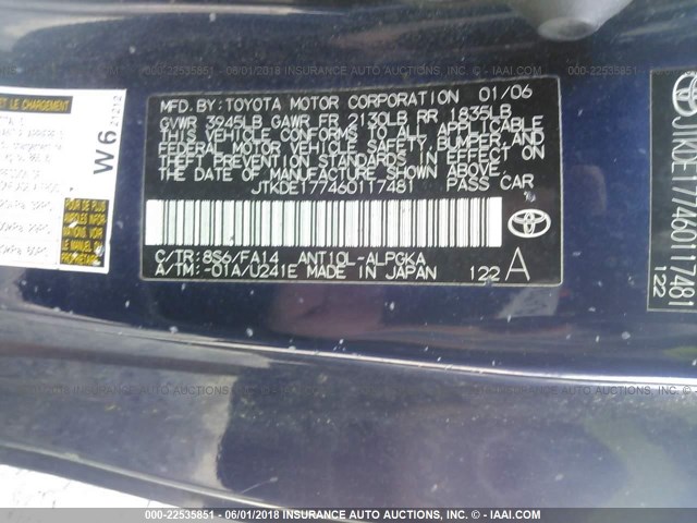 JTKDE177460117481 - 2006 TOYOTA SCION TC 深蓝色 照片 9