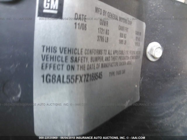 1G8AL55FX7Z169545 - 2007 SATURN ION LEVEL 3 GREEN photo 9