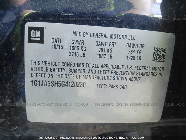 1G1JA5SH5G4120230 - 2016 CHEVROLET SONIC LS 蓝色 照片 9