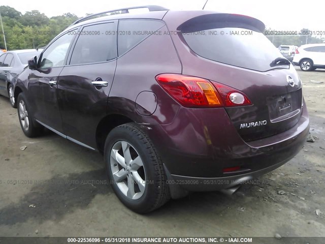 JN8AZ18W29W129137 - 2009 NISSAN MURANO S/SL/LE MAROON photo 3