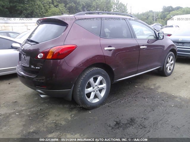 JN8AZ18W29W129137 - 2009 NISSAN MURANO S/SL/LE MAROON photo 4