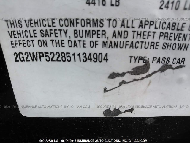 2G2WP522851134904 - 2005 PONTIAC GRAND PRIX BLACK photo 9