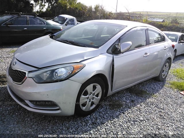 KNAFK4A62F5432600 - 2015 KIA FORTE LX SILVER photo 2