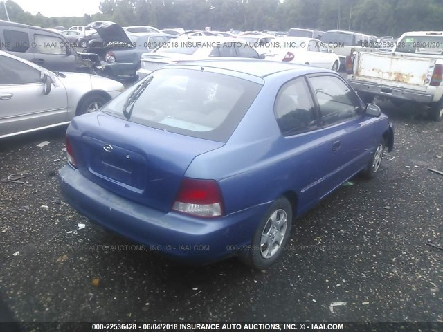 KMHCG35C81U077413 - 2001 HYUNDAI ACCENT GS BLUE photo 4