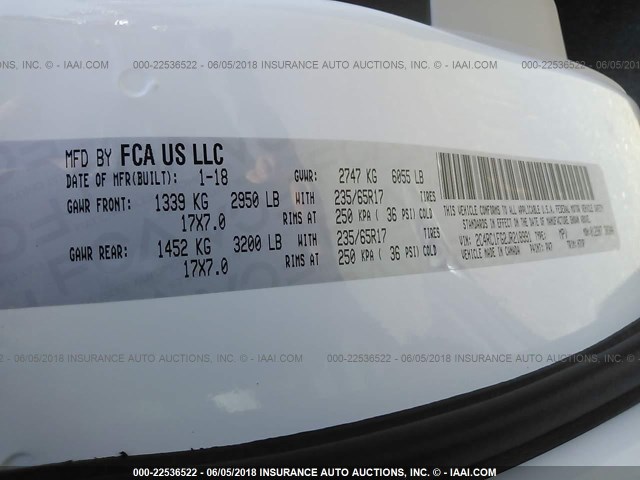 2C4RC1FG2JR218991 - 2018 CHRYSLER PACIFICA TOURING PLUS WHITE photo 9