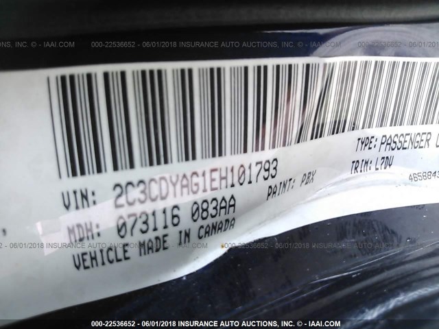 2C3CDYAG1EH101793 - 2014 DODGE CHALLENGER SXT BLUE photo 9