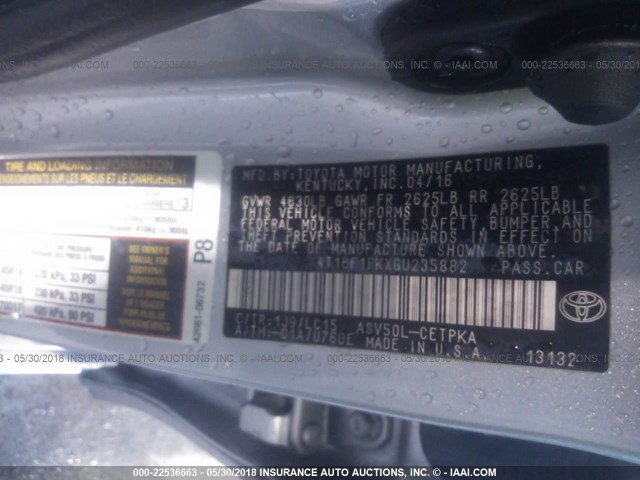 4T1BF1FKXGU235882 - 2016 TOYOTA CAMRY LE/XLE/SE/XSE SILVER photo 9