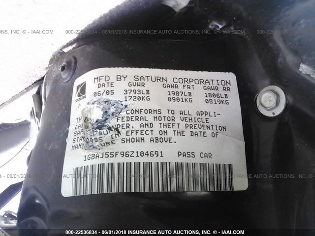 1G8AJ55F96Z104691 - 2006 SATURN ION LEVEL 2 RED photo 9