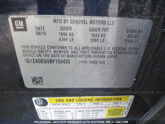 1G1ZA5EU9BF159430 - 2011 CHEVROLET MALIBU LS 海军蓝 照片 9