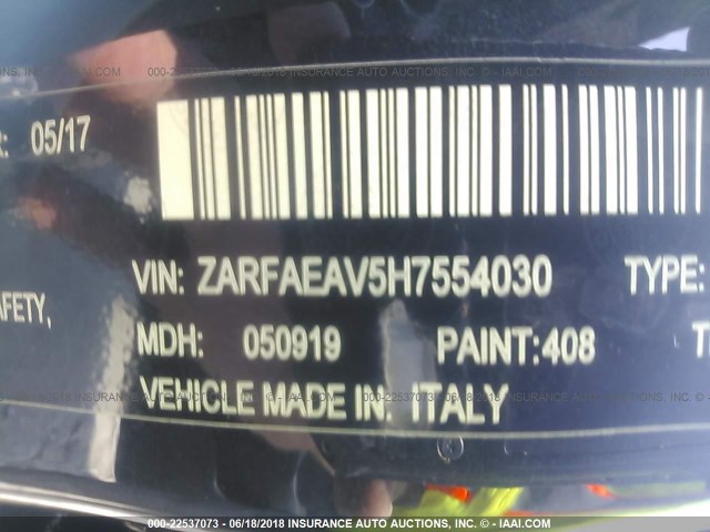 ZARFAEAV5H7554030 - 2017 ALFA ROMEO GIULIA QUADRIFOGLIO BLACK photo 9