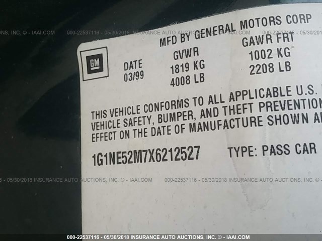 1G1NE52M7X6212527 - 1999 CHEVROLET MALIBU LS მწვანე ფოტო 9