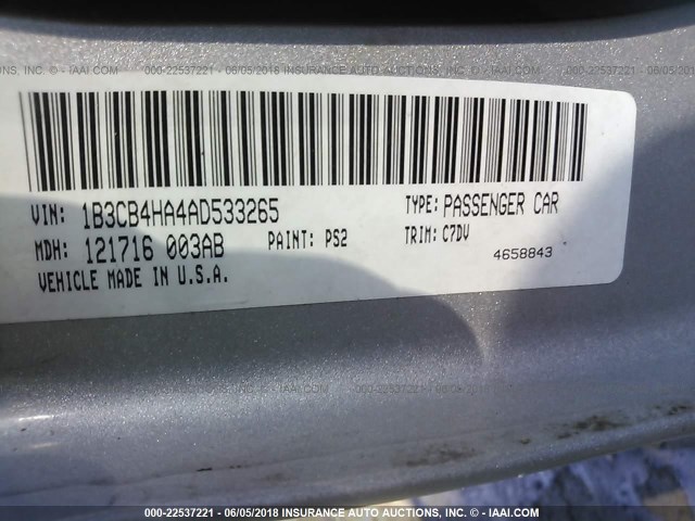 1B3CB4HA4AD533265 - 2010 DODGE CALIBER SXT SILVER photo 9