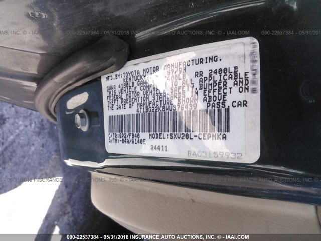 4T1BG22K8WU376439 - 1998 TOYOTA CAMRY CE/LE/XLE 黑色 照片 9