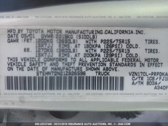 5TEHN72N21Z826596 - 2001 TOYOTA TACOMA DOUBLE CAB 银色 照片 9