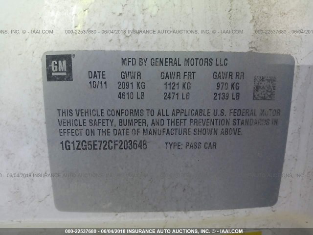 1G1ZG5E72CF203648 - 2012 CHEVROLET MALIBU LTZ WHITE photo 9