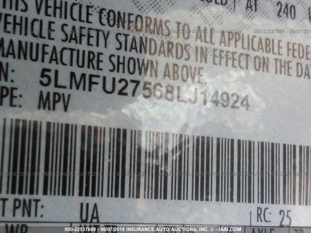 5LMFU27568LJ14924 - 2008 LINCOLN NAVIGATOR 黑色 照片 9