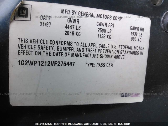 1G2WP1212VF276447 - 1997 PONTIAC GRAND PRIX GTP ტალღისფერი ფოტო 9