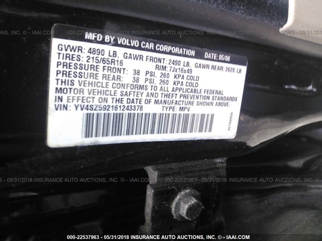 YV4SZ592161243378 - 2006 VOLVO XC70 BLACK photo 9