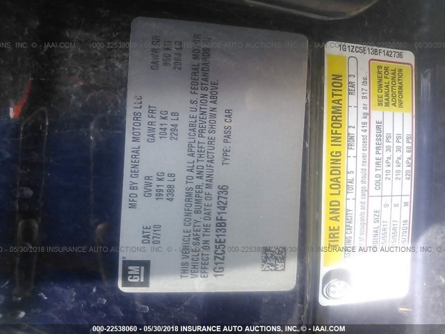 1G1ZC5E13BF142736 - 2011 CHEVROLET MALIBU 1LT 蓝色 照片 9