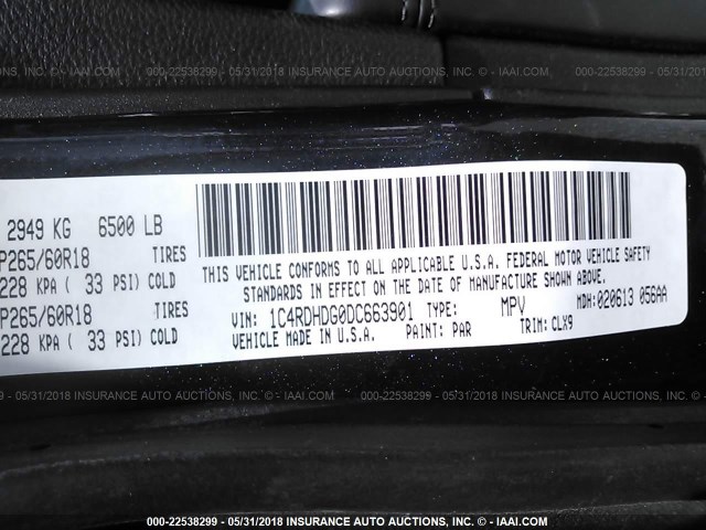 1C4RDHDG0DC663901 - 2013 DODGE DURANGO CREW BLACK photo 9