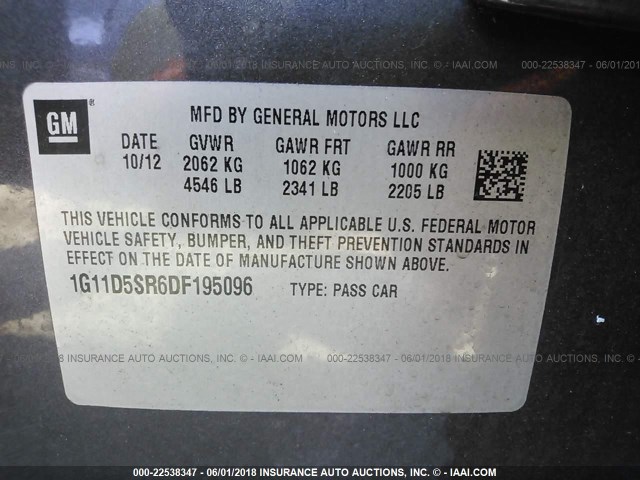 1G11D5SR6DF195096 - 2013 CHEVROLET MALIBU 1LT 灰色 照片 9