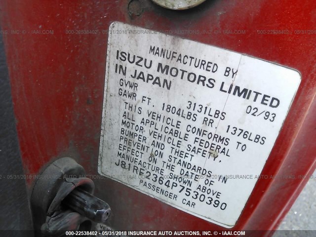 J81RF2364P7530390 - 1993 GEO STORM წითელი ფოტო 9