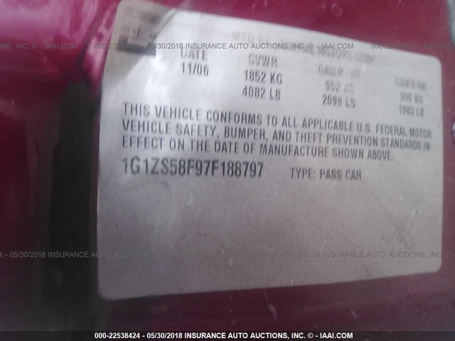 1G1ZS58F97F188797 - 2007 CHEVROLET MALIBU LS MAROON photo 9
