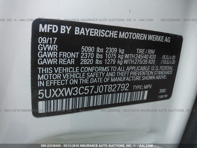 5UXXW3C57J0T82792 - 2018 BMW X4 XDRIVE28I WHITE photo 9