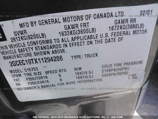 2GCEC19TX11294206 - 2001 CHEVROLET SILVERADO C1500 GRAY photo 9