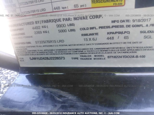 5JW1U2428J2220373 - 2018 NOVAE CORP TRAILER  黑色 照片 9