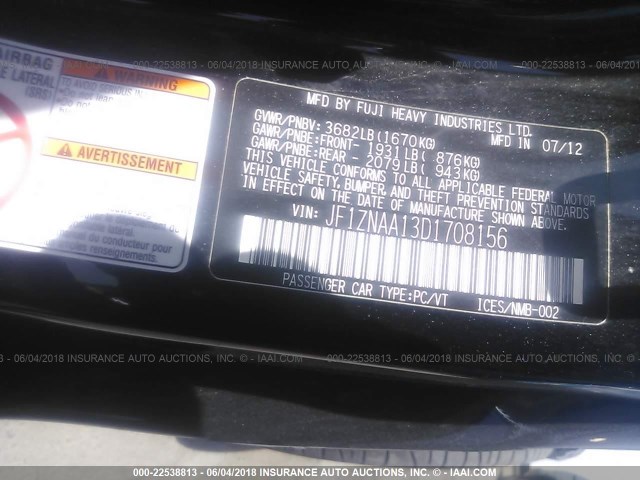 JF1ZNAA13D1708156 - 2013 TOYOTA SCION FR-S BLACK photo 9