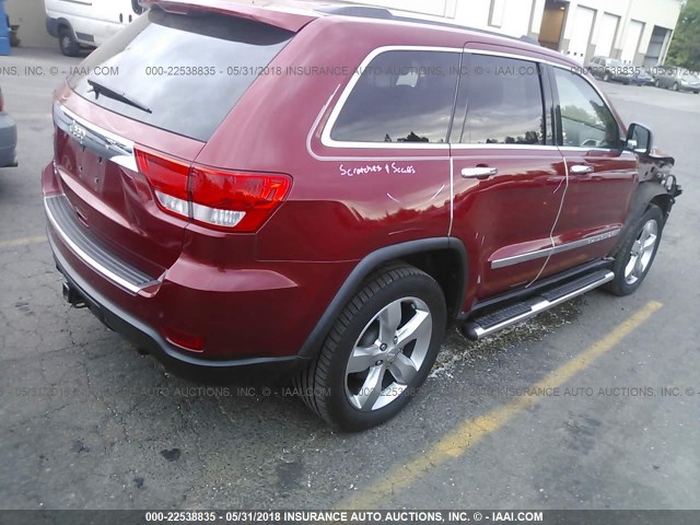 1J4RR6GTXBC607731 - 2011 JEEP GRAND CHEROKEE OVERLAND RED photo 4