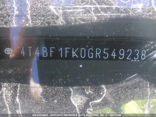 4T4BF1FK0GR549238 - 2016 TOYOTA CAMRY LE/XLE/SE/XSE GRAY photo 9