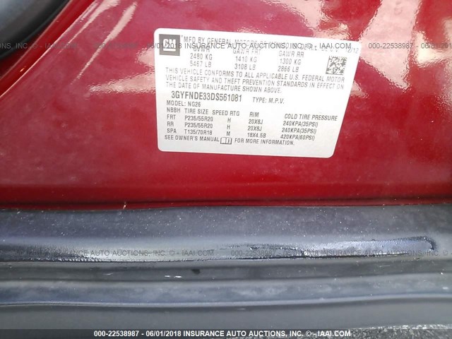 3GYFNDE33DS561081 - 2013 CADILLAC SRX PERFORMANCE COLLECTION Қызыл фото 9