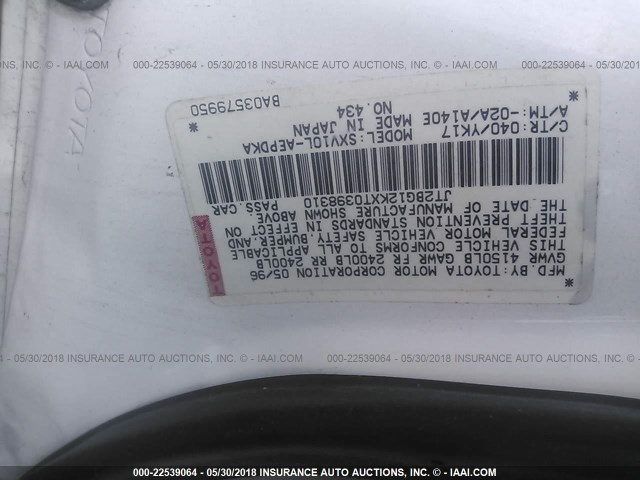 JT2BG12KXT0398310 - 1996 TOYOTA CAMRY DX/LE/XLE WHITE photo 9