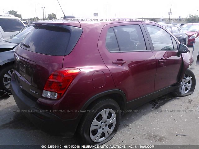 KL7CJKSB9FB090120 - 2015 CHEVROLET TRAX LS RED photo 4