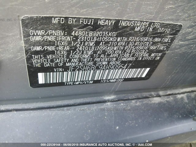 JF2SH6BC9AH909547 - 2010 SUBARU FORESTER XS Gümüş foto 9