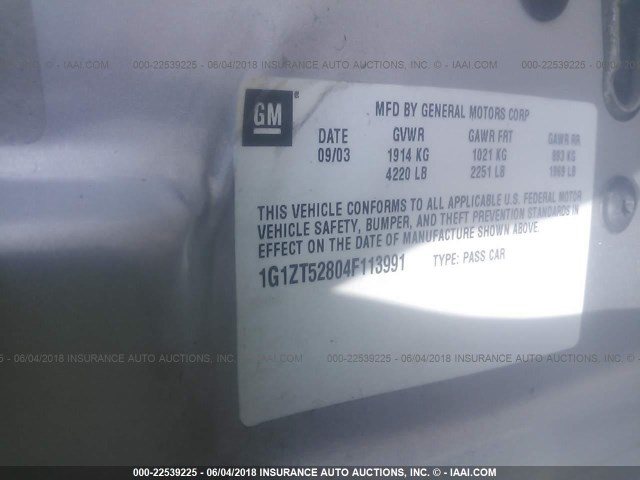1G1ZT52804F113991 - 2004 CHEVROLET MALIBU LS SILVER photo 9