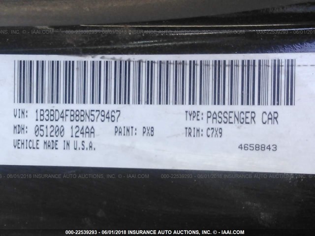 1B3BD4FB8BN579467 - 2011 DODGE AVENGER EXPRESS 黑色 照片 9