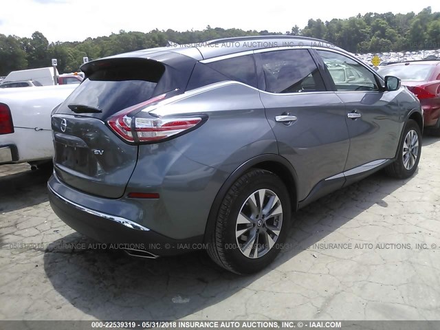 5N1AZ2MG6GN102456 - 2016 NISSAN MURANO S/SL/SV/PLATINUM GRAY photo 4