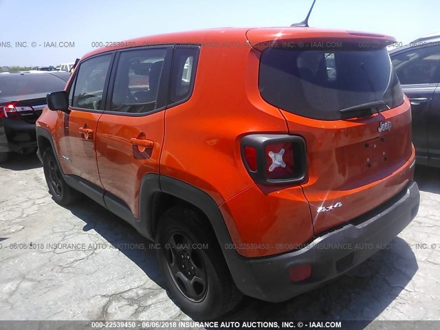 ZACCJBAT3GPC56345 - 2016 JEEP RENEGADE SPORT Նարնջագույն լուսանկար 3