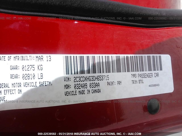 2C3CDXHG3DH653715 - 2013 DODGE CHARGER SXT RED photo 9