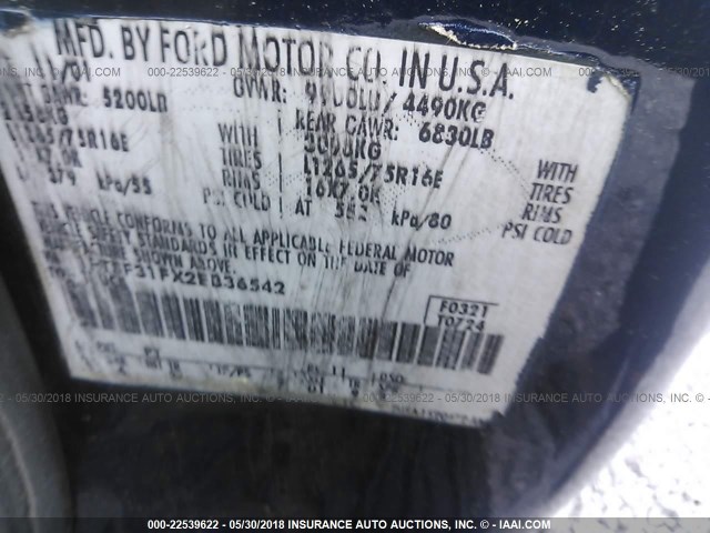 1FTSF31FX2EB36542 - 2002 FORD F350 SRW SUPER DUTY Navy photo 9