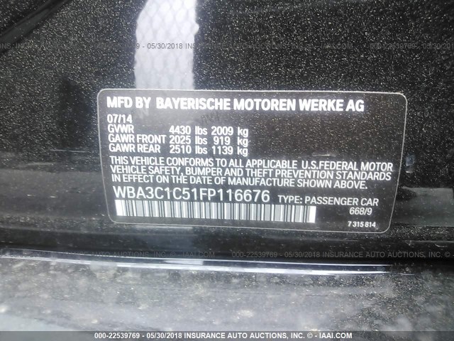 WBA3C1C51FP116676 - 2015 BMW 328 I SULEV BLACK photo 9