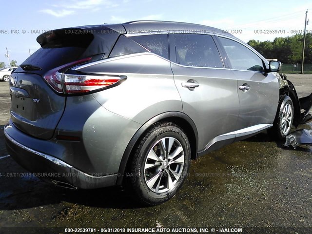 5N1AZ2MG7FN251201 - 2015 NISSAN MURANO S/SL/SV/PLATINUM GRAY photo 4