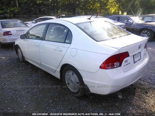 JHMFA36208S030678 - 2008 HONDA CIVIC HYBRID WHITE photo 3