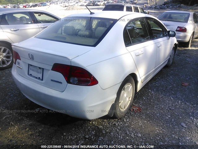 JHMFA36208S030678 - 2008 HONDA CIVIC HYBRID WHITE photo 4