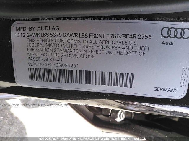 WAUHGAFC5DN091231 - 2013 AUDI A6 PRESTIGE Boz foto 9