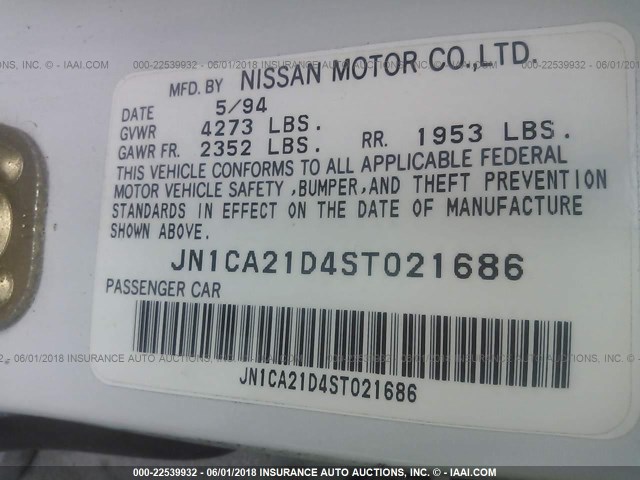 JN1CA21D4ST021686 - 1995 NISSAN MAXIMA GLE/GXE/SE WHITE photo 9